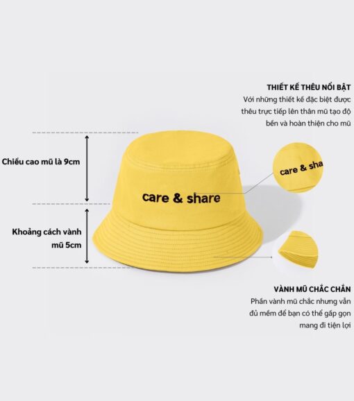 Mũ Bucket Hat thêu Care & Share Typo - Đen